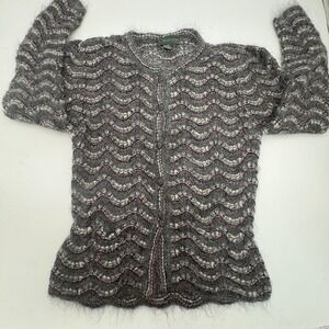 Vintage‎ Cullinane Sweater Womens M Gray Mohair Open Knit Cardigan Hong Kong